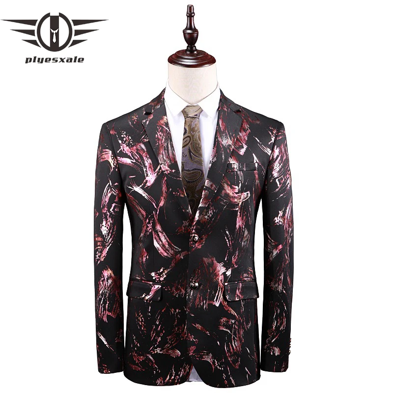 

Plyesxale 2019 Spring New Men Slim Fit Blazer Elegant Men's Blazers And Suit Jackets Mens Printed Prom Party Stage Blazer Q423