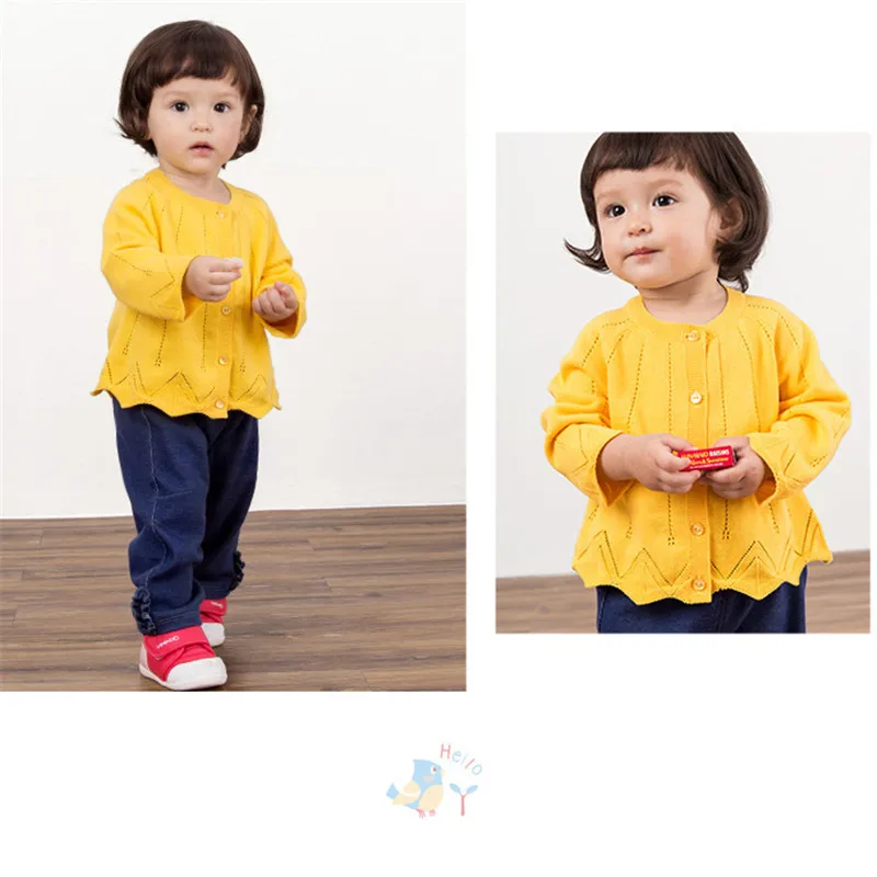 Lotus Leaf Baby Girl Sweater Sweet Princess Hollow Out Round Collar Long Sleeve Cardigan Pullover Outfit Solid Color Button Closure Coat Cotton Blended (9)