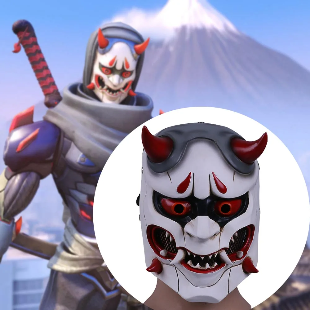Маска из смолы для косплея героев игры OW Genji Skin Oni реквизит вечерние НКИ на