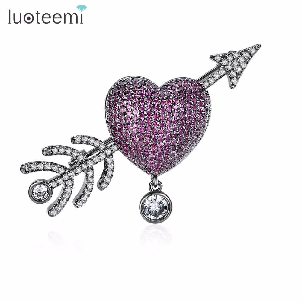 

LUOTEEMI 2018 New Novel Fashion Simple An Arrow Goes Through The Heart Pink Cooper CZ For Women Girl Work Jewelry Gift
