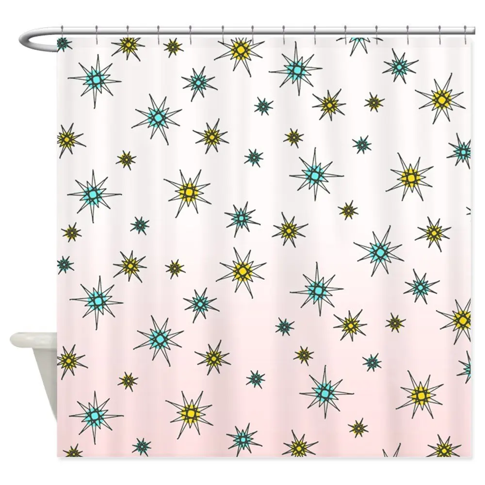 

1950S Starburst Decorative Fabric Shower Curtain Set Non-slip Bath Mat Set for Doormat Outdoor