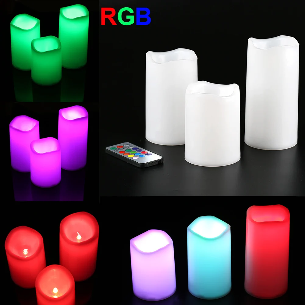 

3 Pcs/Set LED Electronic Candles With Timer LED Color Changing Remote Control Flameless Candle Home Wedding Decoration --M25
