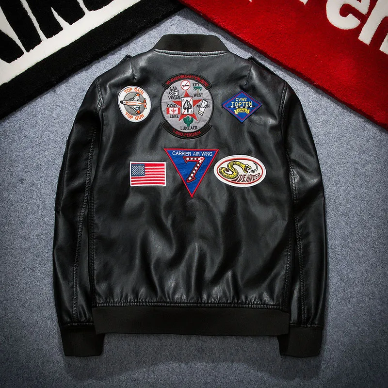 Korean Style Fashion Men s Popular Badge Patch Locomotive PU Leather font b Jacket b font
