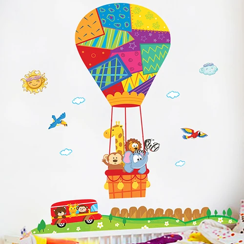 Настенный декор для детского сада, наклейка для воздушного шара, спальни, мальчиков, девочек, детской комнаты, Мультяшные животные, съемная Наклейка на стену s