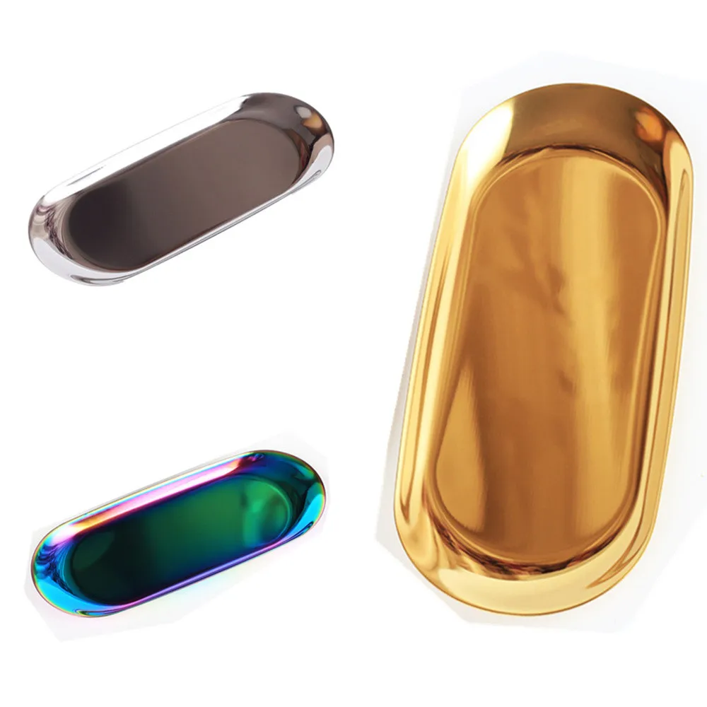 

Metal oval dessert plate Stainless Steel Towel Tray Storage Dish Plate Tea Fruit Trays Jewelry Storage tray large