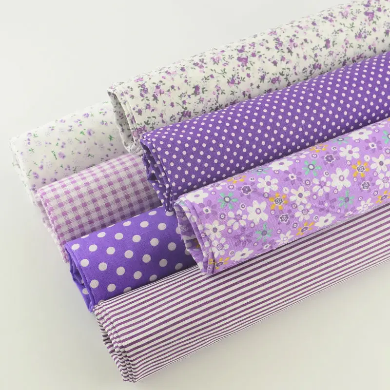 Teramila 7 Pieces Purple Serial 100% Cotton Fabric Telas Por Metro Quilting Cloth Sewing DIY Patchwork Craft Tissus Decoration