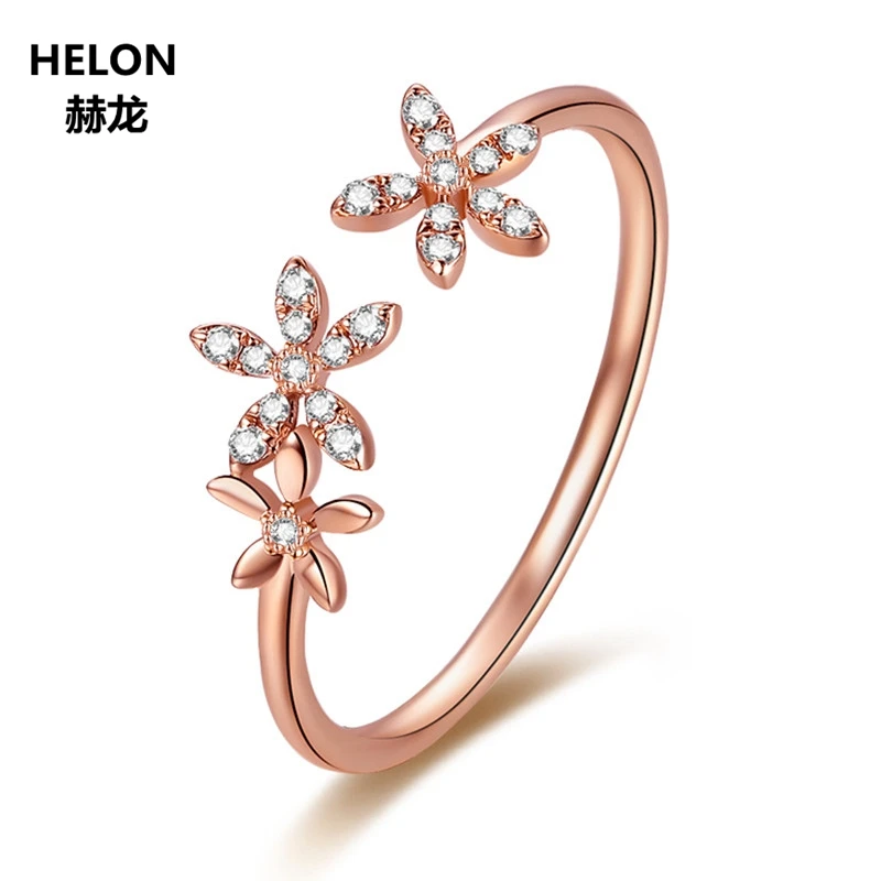 

Solid 14k Rose Gold Ring Natural Diamonds Engagement Wedding Ring for Women Anniversary Birthday Party Fine Jewelry Flower