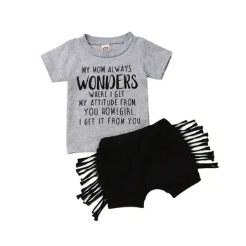 

Newborn Toddler Baby Girl Clothes Short Sleeve Letter Shirt Tops Shorts Clothes Outfits Summer