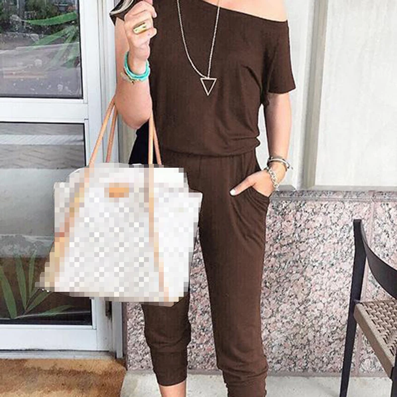 Spring Summer Fashion Multicolor Oblique Women Temperament Slim Short Sleeved Jumpsuit Female Rompers Jumpsuit Maternity Clothes