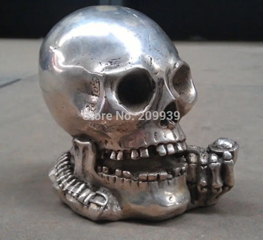 

huij 006255 Tibet collectable white copper skull framework statue high: 13cm (A0314)
