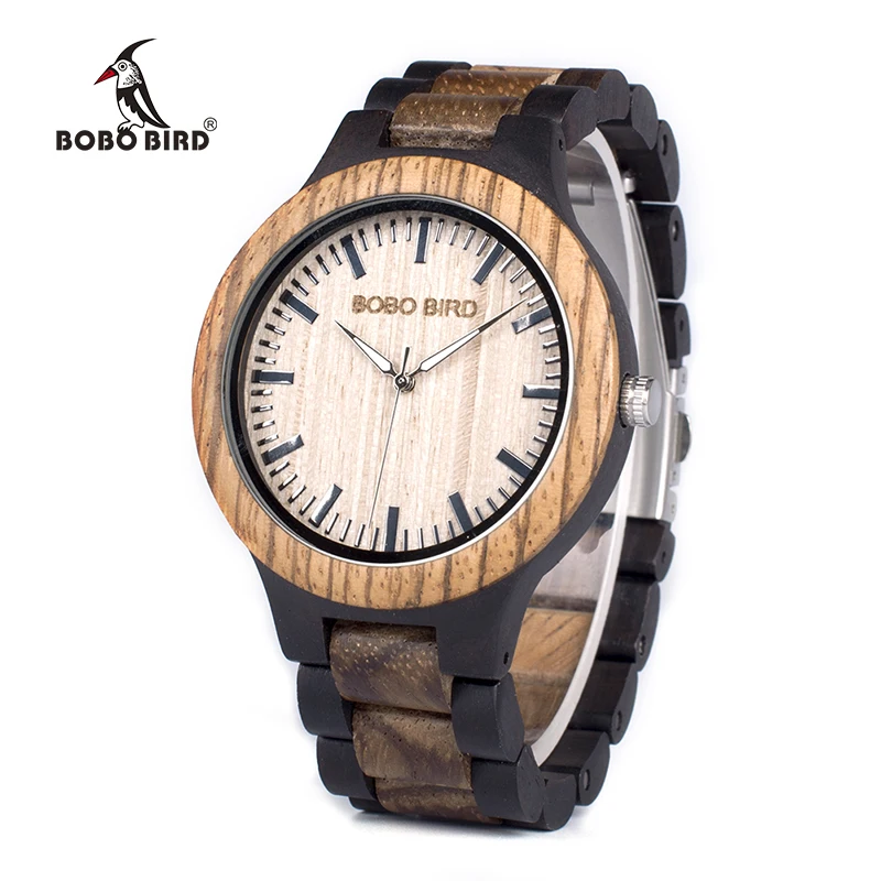 $23.75 Bobo Bird Wn28 Mens Wood Watch Zabra Wooden Quartz Watches For Men Japan Miyota 2035 Watch Gift