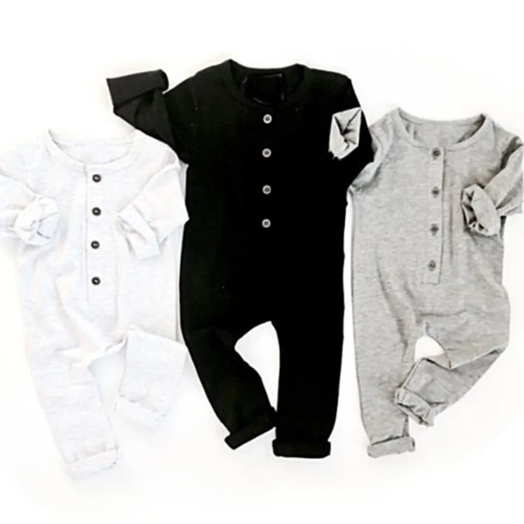 

Newborn Infant Baby Clothes 2019 Boys Girls Romper Solid Fold Button Homewear Casual Romper Jumpsuit Clothes Baby Costume FR5