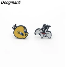 P3203 Dongmanli птичка Твити и кошка серьги гвоздики для женщин эмалированная нержавеющая сталь пирсинг ювелирные изделия из Кореи подарки для девочек