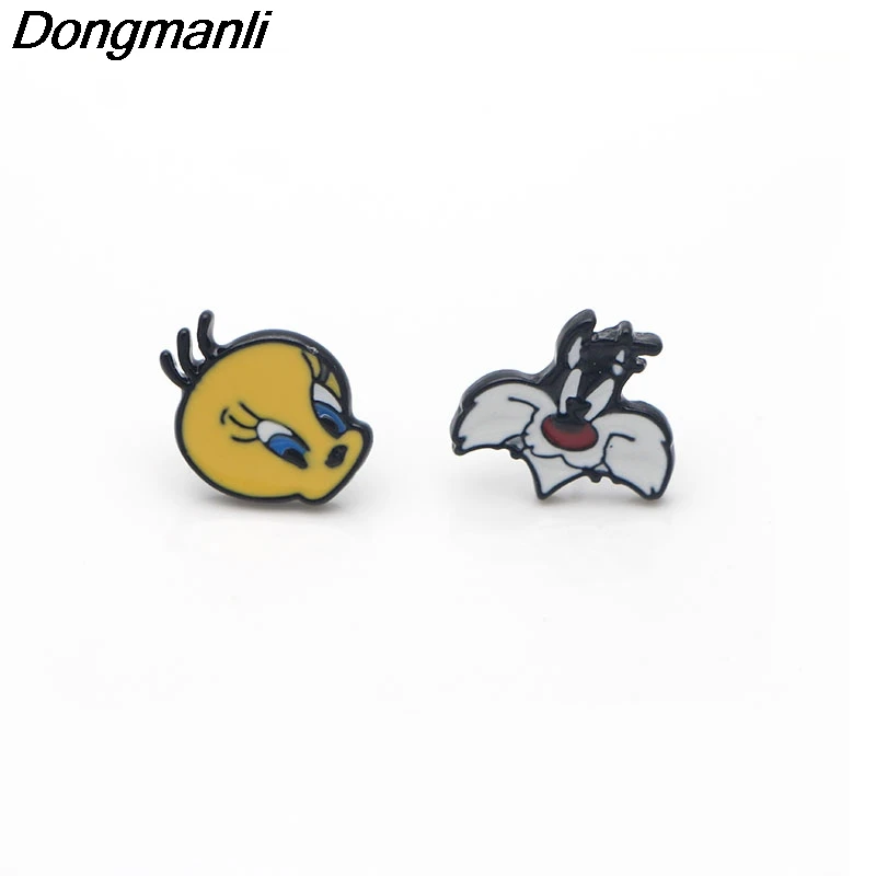 

P3203 Dongmanli Tweety Bird And Cat Stud Earrings For Womens Enamel Stainless Steel Pierce Korea Earrings Jewelry Gifts Girls