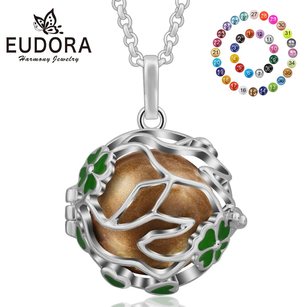 

Eudora Copper 20mm Harmony Bola Ball Good Luck Four-leaf Clover Locket Cage Pendant Necklace Fashion Jeweley For Women K215N20