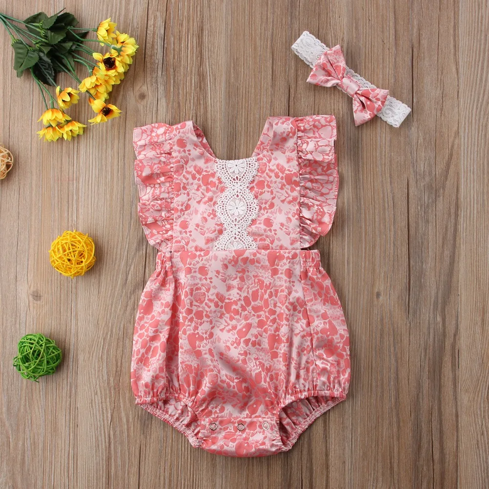 

2019 New Comfortable Cotton Baby Bodysuit Summer Newborn Body Baby sleeveless girl bodysuit Infant Baby Girl Clothes+Headband