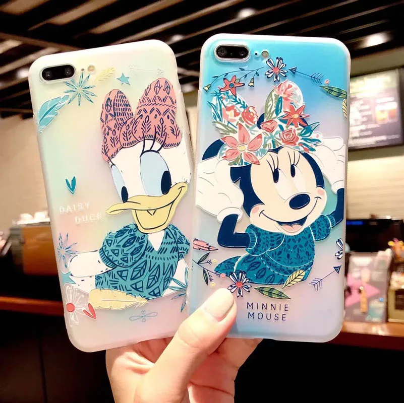 3D Relief Cartoon Donald Duck Soft Case For iPhone X 6 6S 7 8 Plus Thin 7plus 8plus Silicone Back Cover Bumper |