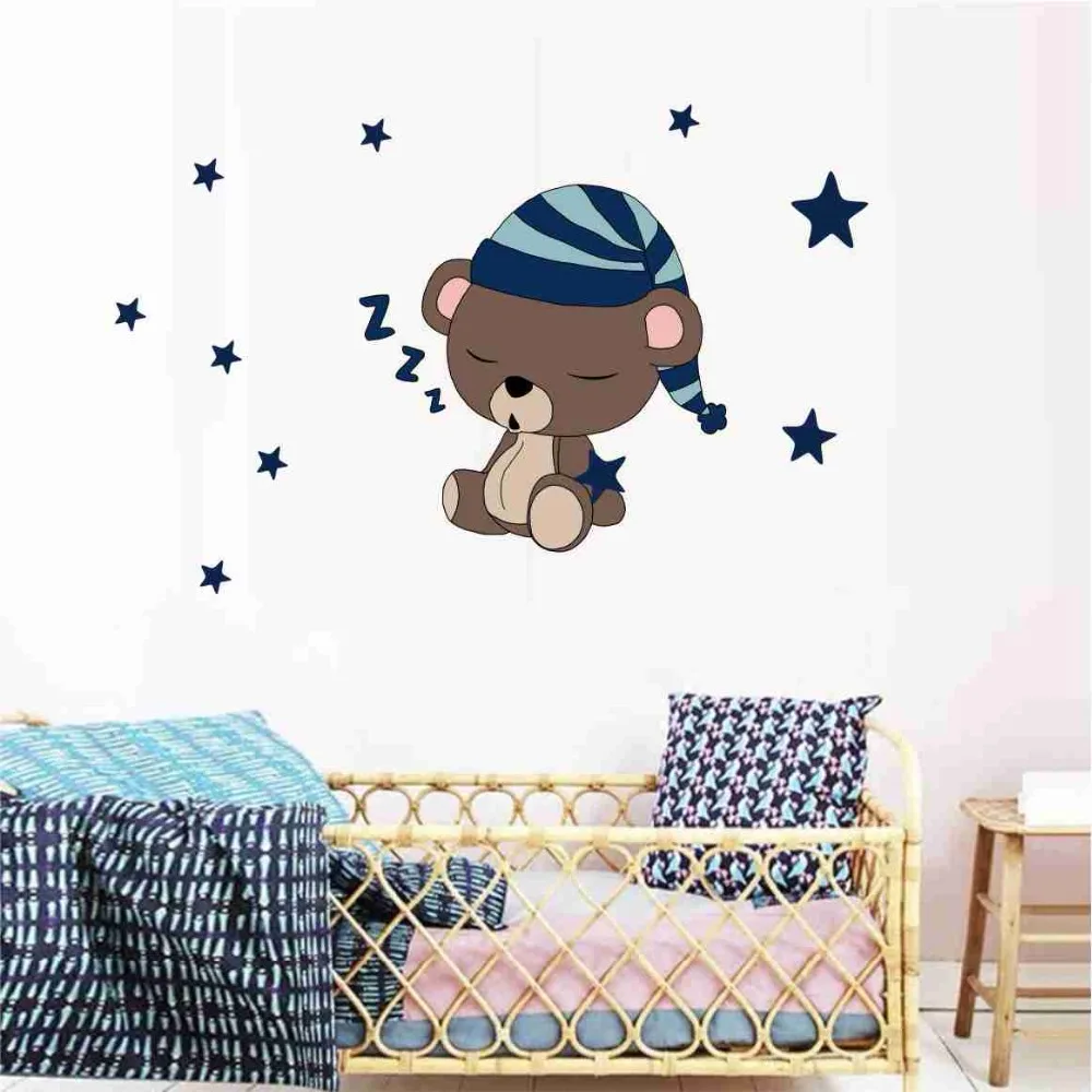 Us 5 51 31 Off Cute Cartoon Bear Nursery Wall Stickers Funny Lovely Animals Wallpaper Home Decor For Kids Room Baby Room Bedroom Wallpaper In Wall