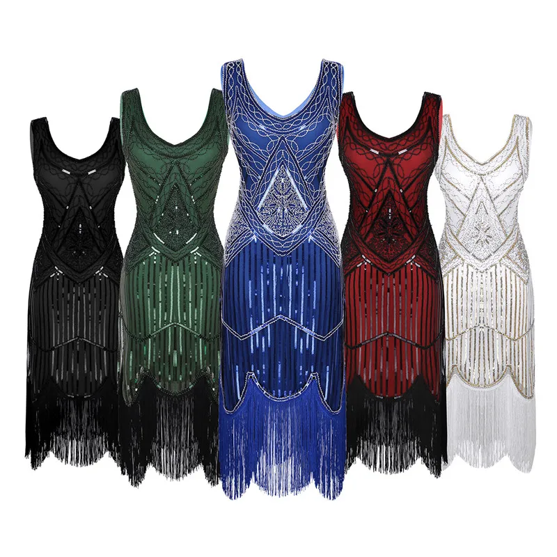 Женское блестящее платье с пайетками бисером v образным вырезом без рукавов