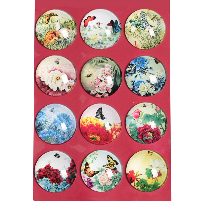 

10-30pcs 10mm-30mm Round Handmade Butterfly Flower Photo Glass Cabochons Base Setting Jewelry Charms Accessory No.1016