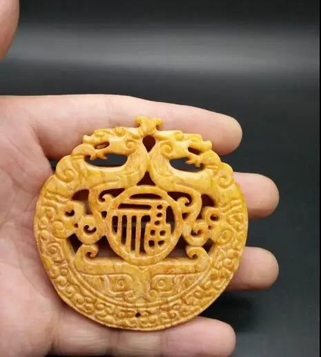 xinjiang старинная китайская ручная работа резной желтый кулон с драконом