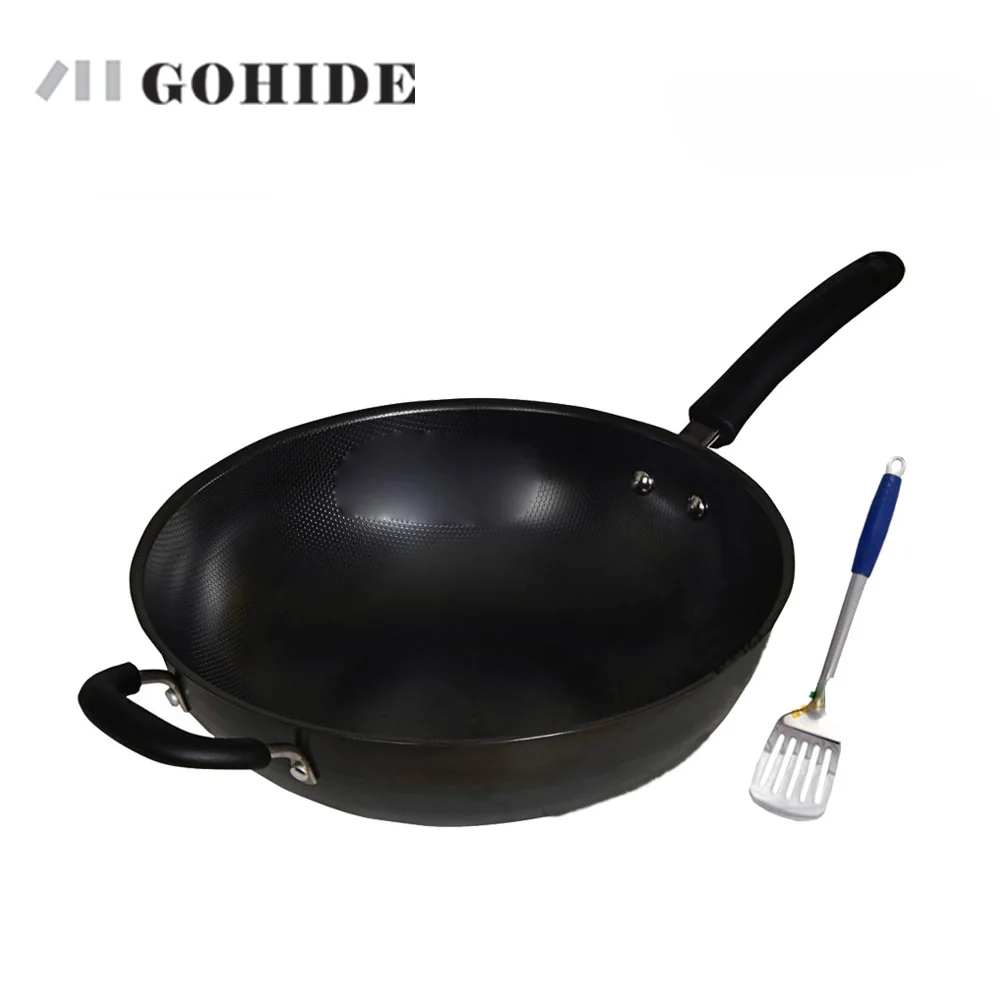 

GUH Gohide Cookware 1pcs Metal Cast Iron Wok Cooking Pot 32cm Coating Wok Without Pot Cover Non-Stick Cooking Pot