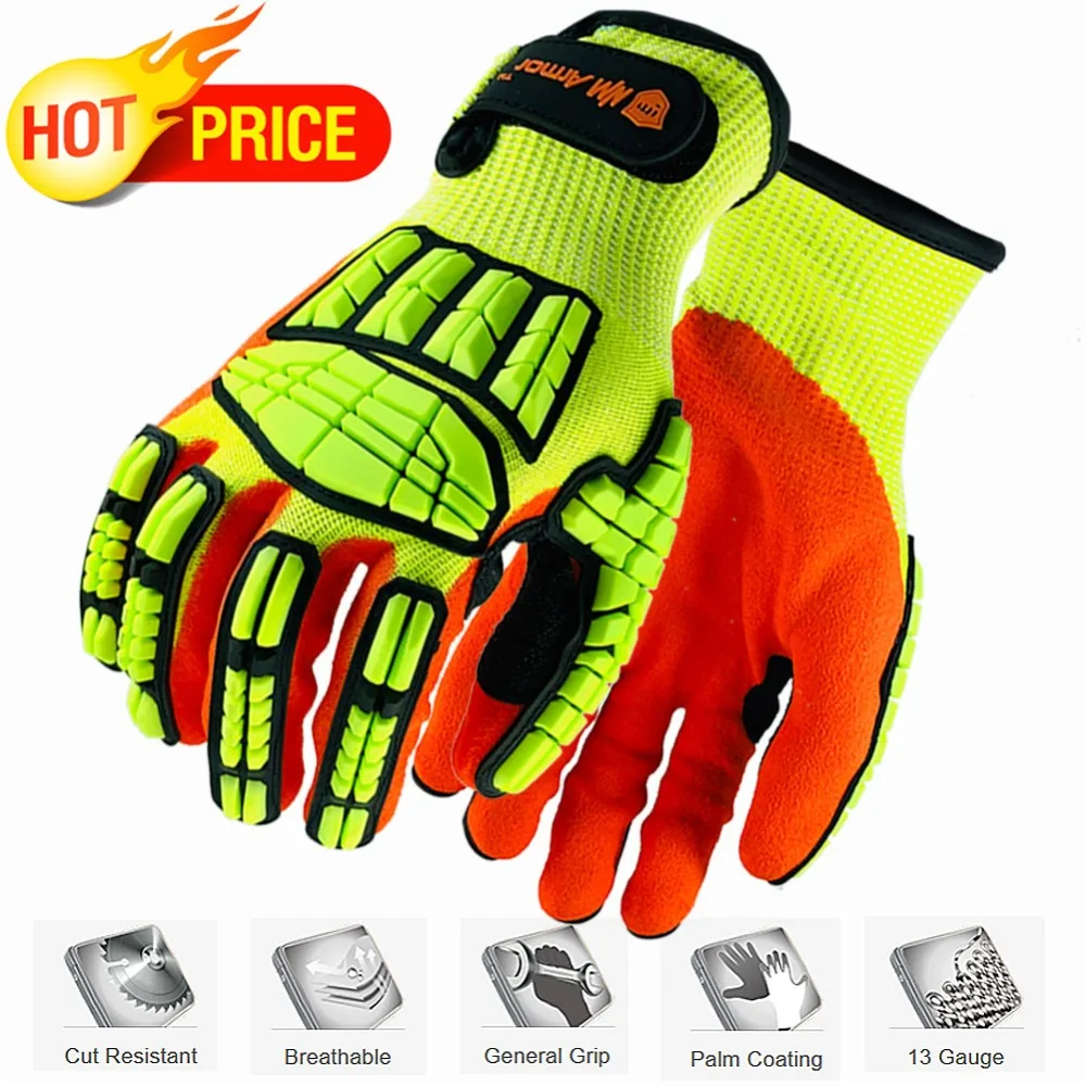 100% High Quality Anti Vibration Cut-Resistant Safety Work Gloves with Nitrile Oilproof Good Grip Plam Glove Garden Protection