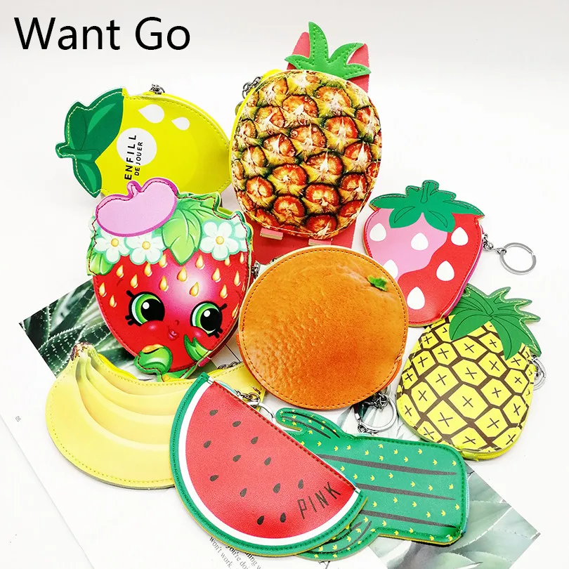 

Want Go Fashion Fruit Cartoon Coin Purse Children Pu Leather Coin Pouches Bag 3D Kawaii Mini Kids Change Wallet Purse Clutch Bag