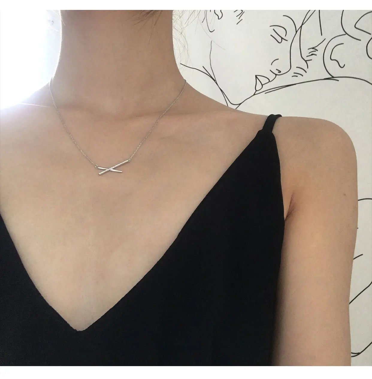 925 Sterling Silver Geometric Cross Necklaces for Women Korean Style Clavicle Necklace Ladies Fashion Minimalist S925 Jewellery