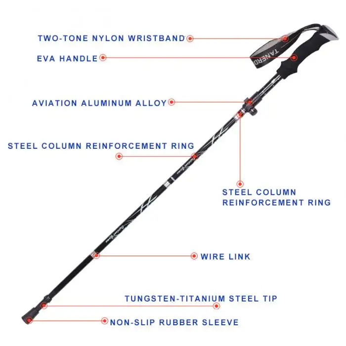 Liga de Alumínio Recentemente Caminhadas Bengala Ultra-leve Seção Ajustável Trekking Pólos Alpenstock 19ing 5 20 High Quality Esporte e Lazer
