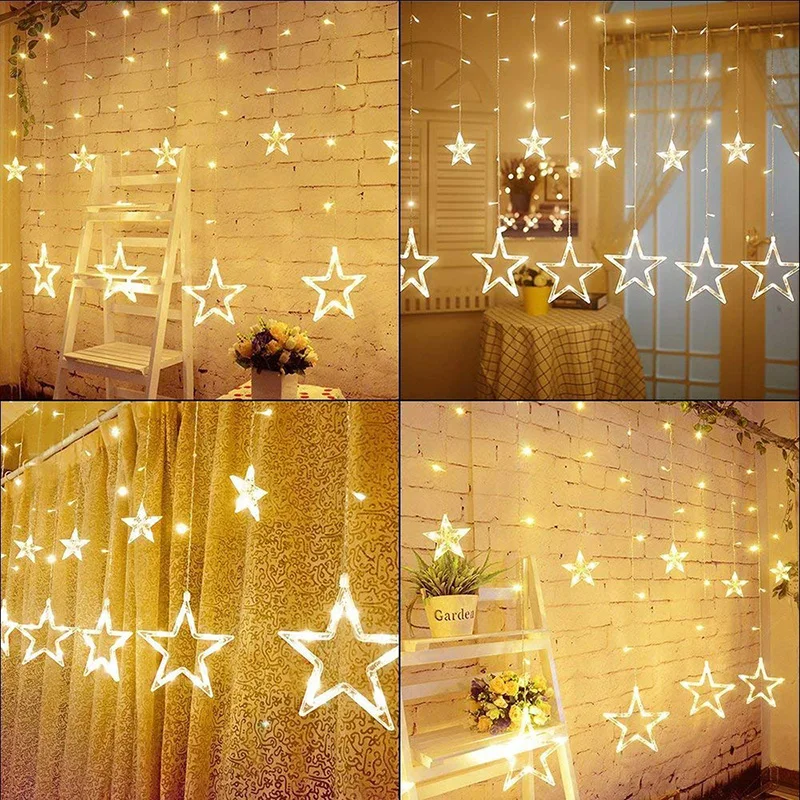 2.5M 138leds 8 Mode Star Led Curtain Icicle String Lights Christmas Lights New Year Wedding Party Decoration Garland Light 2.5M 138leds 8 Mode Star Led Curtain Icicle String Lights Christmas Lights New Year Wedding Party Decoration Garland Light