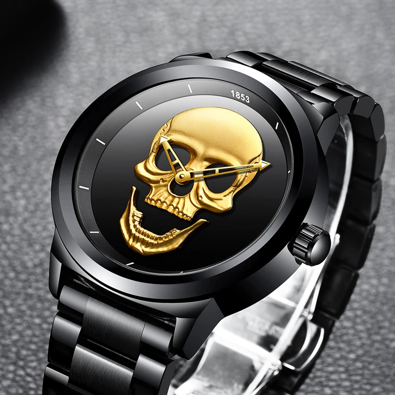 

2019 Mens Watches Top Brand LIGE New Skull Military Sport Men Watch Stainless Steel Waterproof Quartz Clock Relogio Masculino