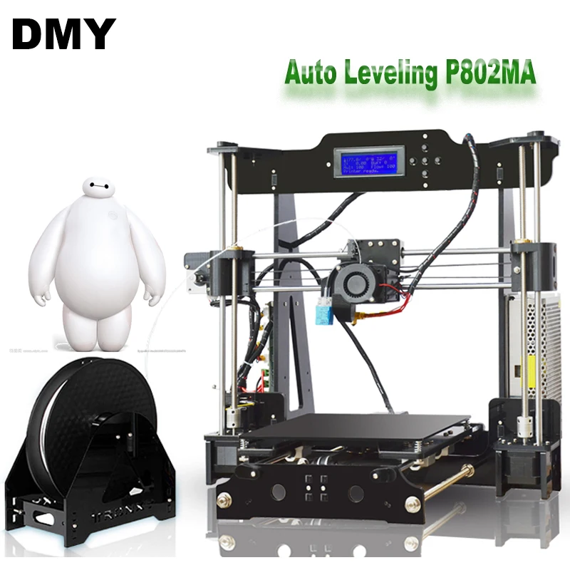  2017 High Precision Auto Leveling P802MA Reprap Prusa 3d printer DIY Kit With Free 1Roll Filaments Aluminum Hotbed LCD Gift 