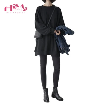 

2018 Korean Ulzzang BF Style Women Thin Oversized Hoodies Japanese Harajuku COOL Fashion Black Pullovers Long Sleeve Sweatshirts
