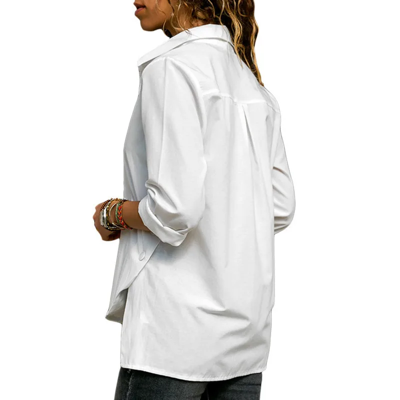 VZFF Women Blouse 2019 Autumn And Winter Fashion Office Irregular Shirts Button Solid Color Casual Shirt Women