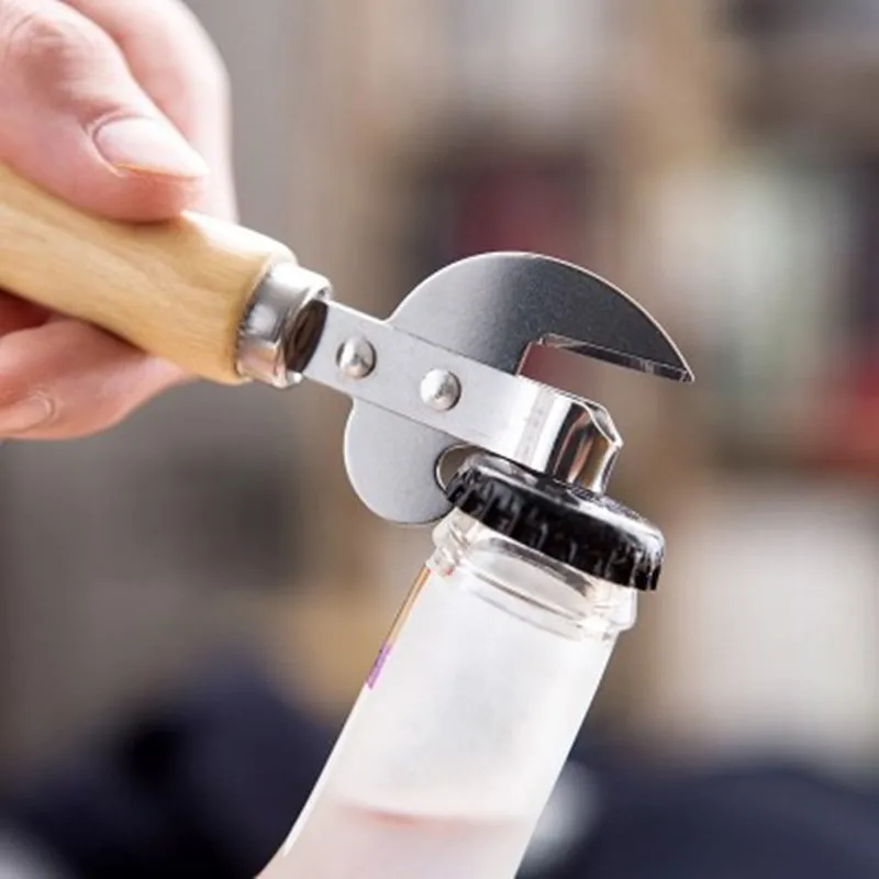 

WOFU Direct Shipping 2pcs/lot Safe Easy Manual Wood Handle Stainless Steel Can Beer Opener Side Cut Can Opener Kitchen Tools