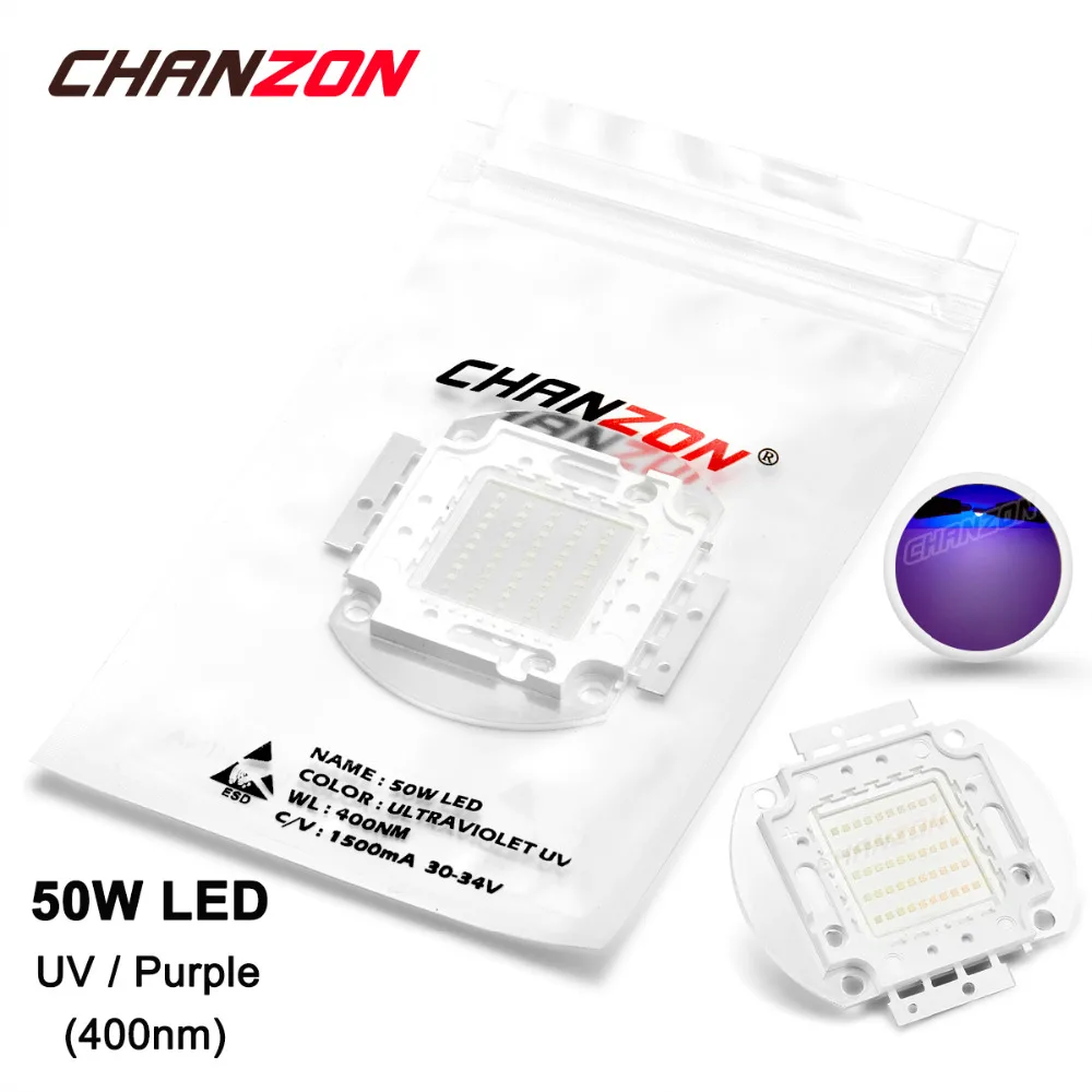 50W LED Light Bulb Lamp UV Ultraviolet 400nm 30-34V 1500mA High Power 50 W Watt Purple Ultra Violet Chip Integrated 50Watt COB