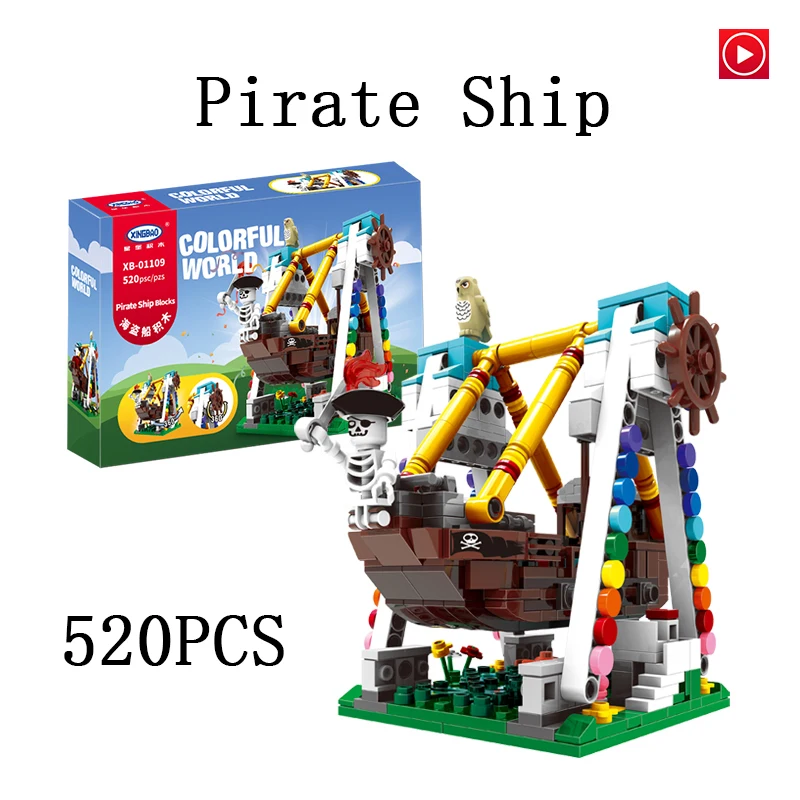 

Legoed City 01109 Funny 520Pcs Colorful World Pirate Ship toy Set Building Blocks Bricks Educational Toys Model Kit As Boy Gift