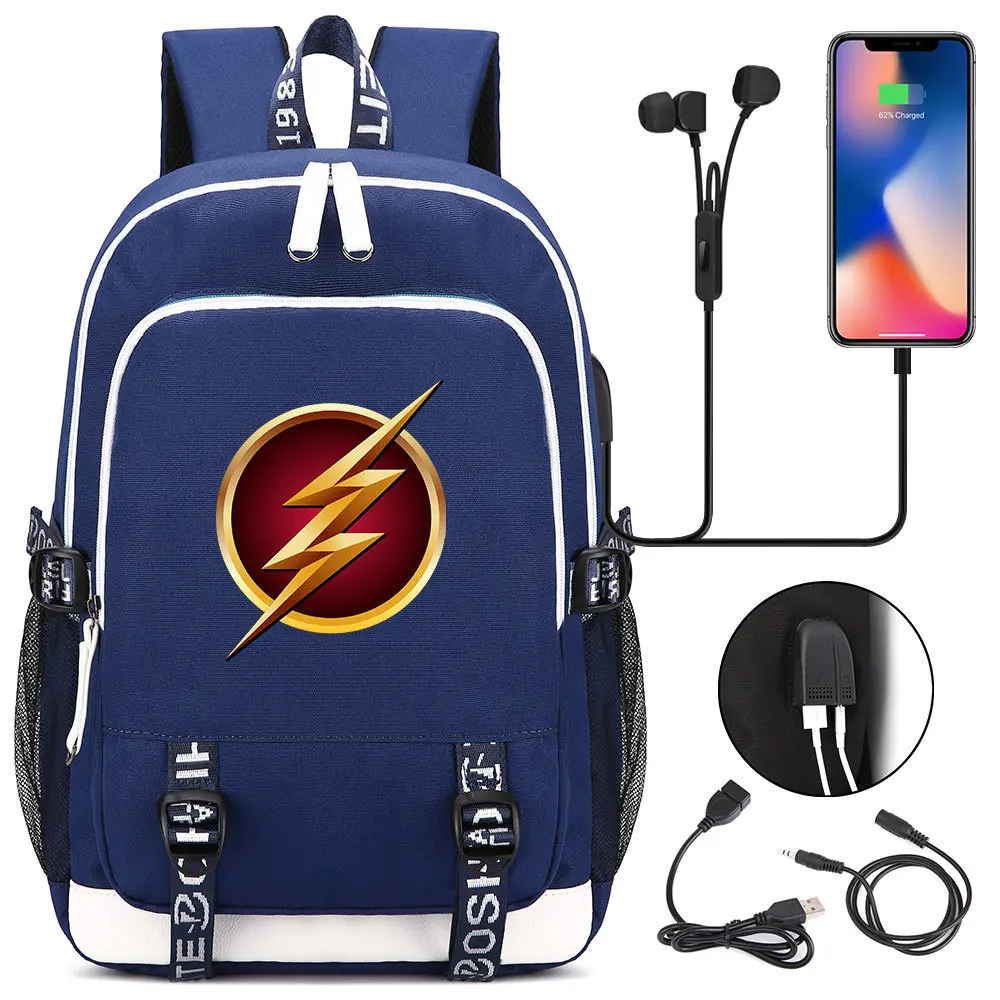 

Hot Comics The Flash Batman USB Backpack Laptop Bags Cosplay Avengers Kids Teens Shoulder Travel Bags Student School Bag