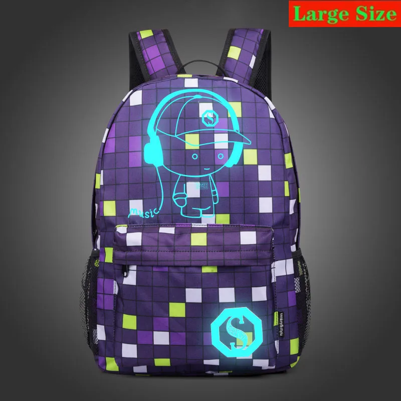 Аниме светящийся школьный рюкзак для мальчика, студенческий рюкзак на плечо до 15,6 дюймов с usb зарядным портом и замком, школьная сумка черного цвета - Цвет: style 19 large size