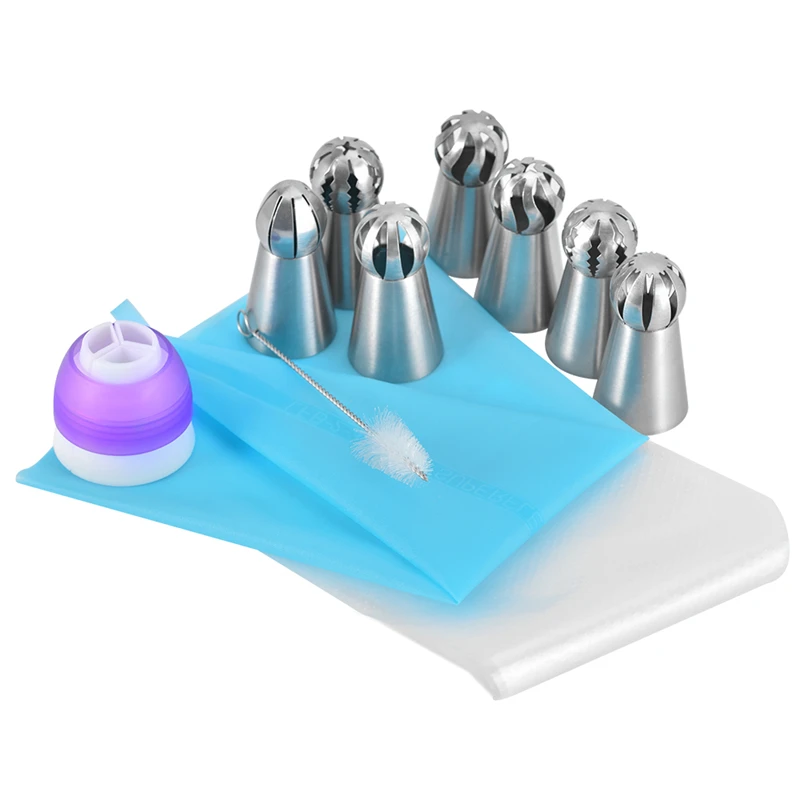 

VOGVIGO 11PC/set Pastry Accessories Russian Piping Tips And Coupler Ball Stainless Steel Icing Nozzle Pastry Cupcake Baking Tool