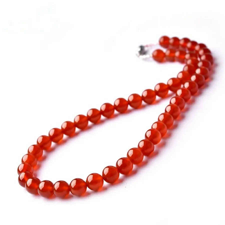 

2018 Newly Genuine Natural Red Stone Necklace Quartz Crystal Round Beads Necklace Jewelry Long Chain Necklace 6mm Drop Shipping