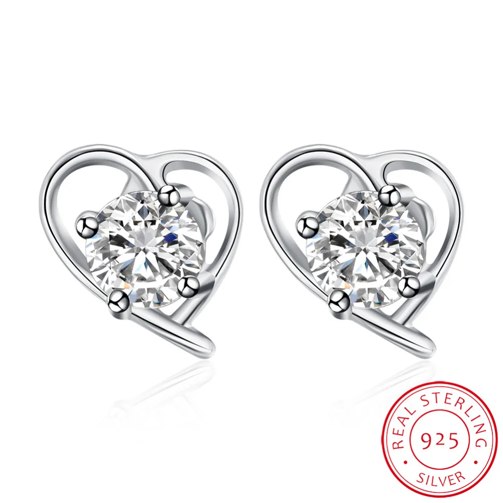 

It is silver certificate!Solid 925 Sterling Silver earrings for women gifts crystal heart stud earings fashion jewelry brinco