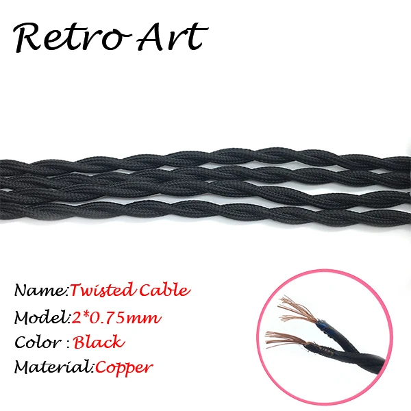 2*0,75 мм Античная промышленная лампа вискоза/хлопок плетеный кабель покрытый тканью Электрический провод - Цвет: Black
