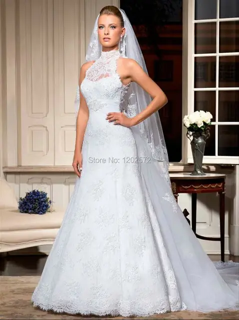 Lace High Collar Wedding Dress
