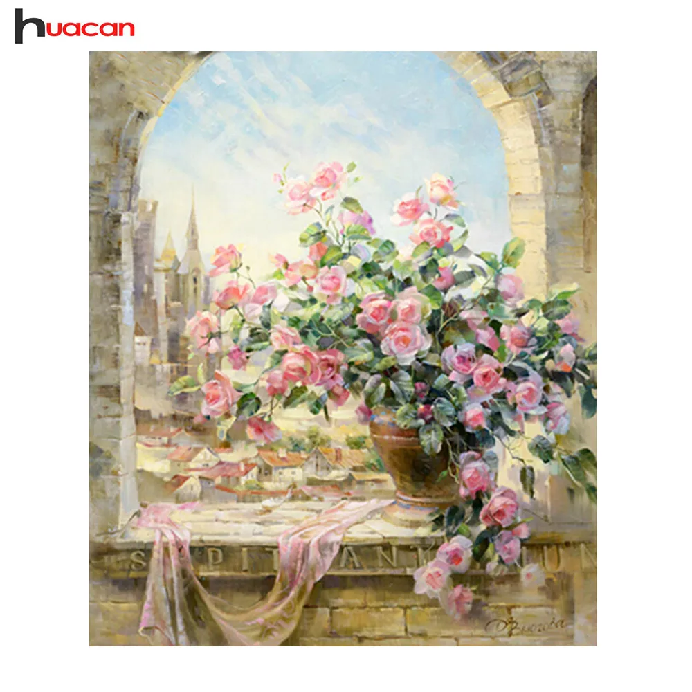 

Huacan Diamond Painting Flower Full Square Diamonds Mosaic Cross Stitch Pattern Diamond Embroidery Rhinestone Home Decor