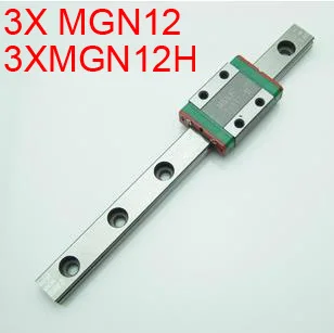 

MGN Miniature 3PCS 12mm Linear Guide MGN12 L= 400mm linear rail way + MGN12H Long linear carriage for 3d printer CNC X Y Z Axis