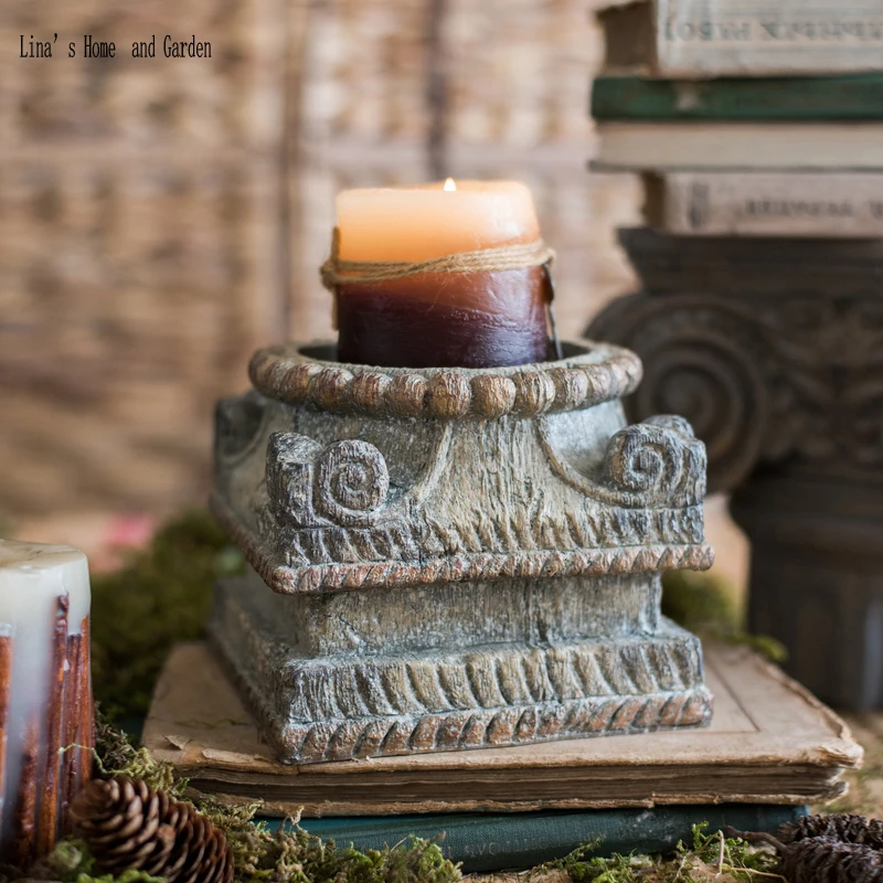wood-like table stand tealight votive resin classic candle holder
