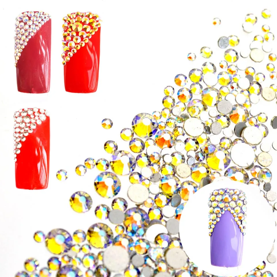 بريق الزجاج AB مسمار حجر الراين بلورات مزيج الراين لالمسامير تصميم Nailart الحرباء الأحجار الكريمة مسمار الفن الديكور MJZ1076