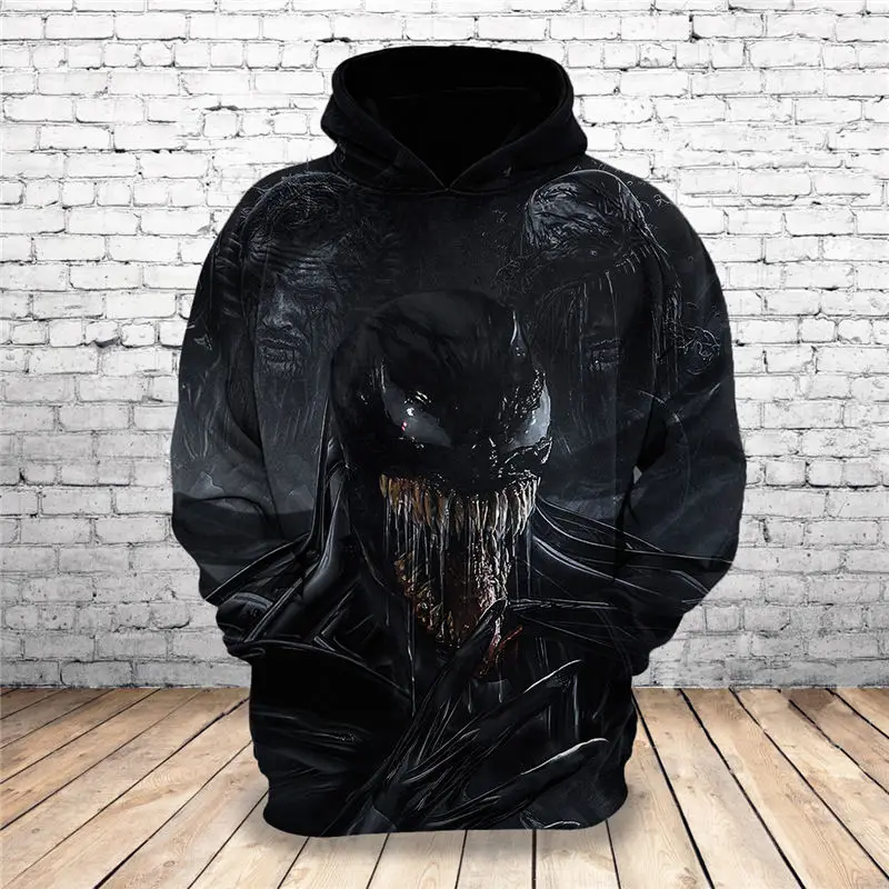 Горячая Новинка черная толстовка с 3D принтом Venom уникальные пуловеры топы мужская одежда Прямая поставка F116